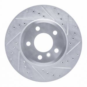 BMW X3 Brake Rotor (1) - Front Right - R1 Concepts - Drilled & Slotted - Silver - `04-`10